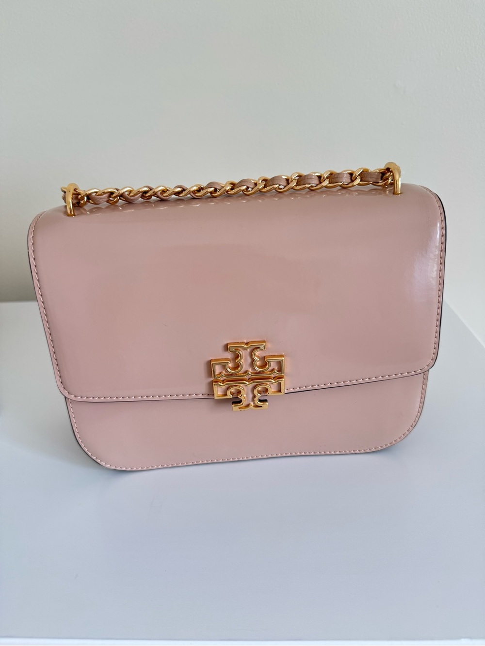 Tory Burch Blush Pink Leather Chain Shoulder Bag with Gold Logo